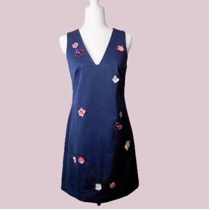 Nicole Miller 3D Navy Beaded Floral Cocktail Dress Size 2 NWT